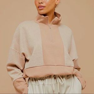 RARE Topshop Fleece Panel Mock Neck Quarter Zip Sweatshirt